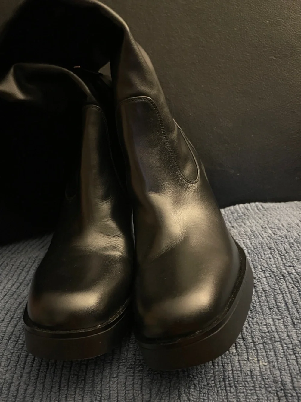 Stewart Weitzman Bethany 80 Classic Tall Black Leather Platform Boots Size 9